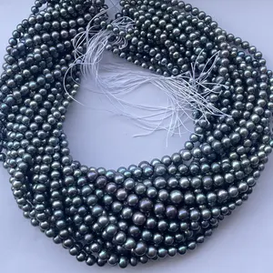 4mm 5mm 6mm 7mm Natural Black Rainbow Color Freshwater Pearl Stone Round Beads Strand Wholesale Stone Supplier Cultured Pearls