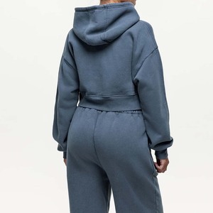 2026 estampado Color sólido 100% algodón transpirable Zip Sweatsuit Set mujeres Stand Front Heavyweight invierno deportivo Sudadera con capucha Jogger - Product Image 4