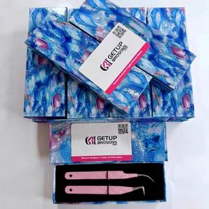 High Quality GETUP BROSONS IMPEX Eyelash Extension Tweezers <b>Pink</b> Powder Coated Stainless Steel Silver Tip Beauty <b>Tool</b> - Product Image 1