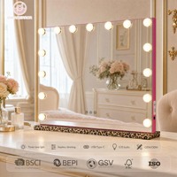 Miroir de maquillage de bureau avec éclairage LED, 3 modes d'éclairage, adaptateur 12V 2A, base en fer, cadre en fer, grand modèle, OEM ODM