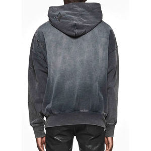 Hot Selling Premium Quality Distressed Embroidery Design <b>Acid</b> Washed <b>Drop</b> Shoulder Customize Oversize Unisex Pullover Hoodies - Product Image 2