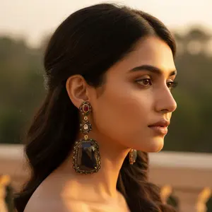 Pendientes Largos de Moda con Zafiro y Rubí para Mujer, Elegante Accesorio de Joyería - Product Image 1