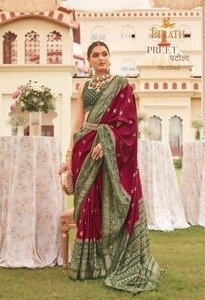 Sarees patola ที่สวยงามด้วย zari ทองและ meenakari ทั่วด้วย Contrast Saree - Product Image 4