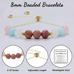 Braccialetto Personalizzabile in Pietra di Luna Colorata, <span class=keywords><strong>Bracciale</strong></span> Regolabile con Perle di Pietra Naturale, Braccialetti in Quarzo per Donne in Gravidanza - Product Image 2