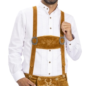 Pantalones de cuero bávaros para hombre, Lederhosen, diseño tradicional con tiras en la rodilla, color marrón beige, estilo recto, aspecto usado. - Product Image 6