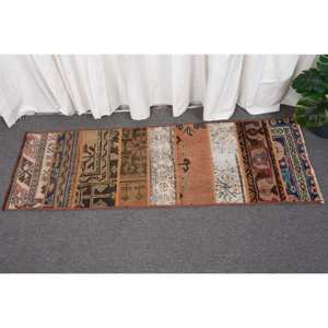 Kilim 1,4 X 4,4ft marrón Beige Alfombra de lana hecha a mano turco Tabriz tejido plano Jacquard técnica Patchwork patrón látex para pasillo - Product Image 1