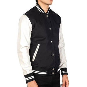 Nueva moda negra chaqueta Varsity de lana para hombre cuello alto estilo callejero Vintage Letterman diseño de béisbol a la venta - Product Image 4