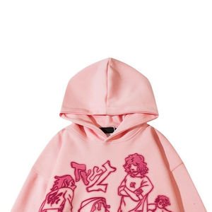 Streetwear Personnalisé en Détresse Brodé Patch Strass Pull à Capuche et Français Terry Acid Wash Hoodies - Product Image 3