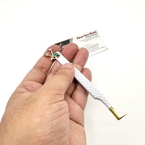 Pinzas de bota delgadas de 90 grados más vendidas Acero inoxidable sostenible con abalorio de cereza Pinzas de extensión de pestañas de oro blanco - Product Image 6