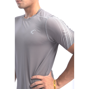 001เสื้อยืดกีฬาสำหรับผู้ชาย, ชุดลำลองสำหรับใส่วิ่งเล่นยิมแขนสั้นผ้าสแปนเด็กซ์สีทึบ - Product Image 2