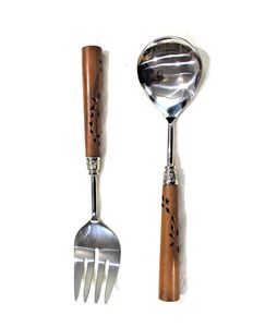 Cubiertos de lujo hechos a mano para ensalada, tenedor, cuchara de acero inoxidable y mango de madera para uso doméstico en hoteles o restaurantes - Product Image 1