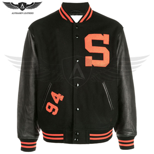 แจ็กเก็ตทีมเบสบอลแขนเสื้อหนังสำหรับวิทยาลัยมีสไตล์บริการ OEM ทำตามสั่ง - Product Image 1