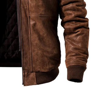 Chaqueta de cuero cortavientos personalizada de diseño original Chaqueta de cuero genuino de alta calidad de invierno con cuello polar marrón vintage - Product Image 4