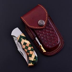 มีดพับดามัสกัสทองแดงแบบทำเองอย่างหรูหรา ด้ามไม้ ODM ปรับแต่งได้ ใบมีดตรงอเนกประสงค์ ของขวัญวันครบรอบสำหรับเพื่อนเจ้าบ่าว - Product Image 6