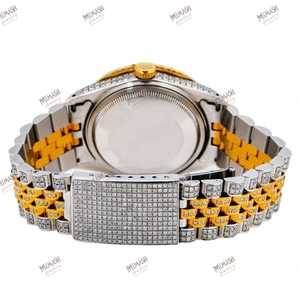 Best Quality Fully Iced Moissanite Diamond Stainless Steel <b>Watch</b> Premium Blue Numeral Roman Dial Auto Date Gold Accent <b>Watch</b> - Product Image 5