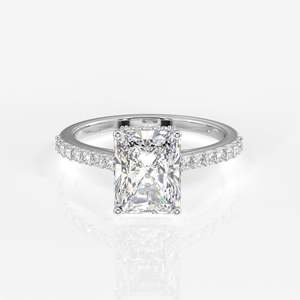 Anillo de Diamante Cultivado en Laboratorio con Corte Radiante, Halo Oculto, Oro de 14k, Oro de 10k, Geométrico Romántico, Banda de Oro de 10k, Rodio, IGI, Anillo de Compromiso Fino - Product Image 5