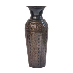 Eternal Bronze Pattern <b>Vase</b> style metal flower <b>vase</b> with embossed geometric design and <b>tall</b> decorative home decor accent - Product Image 2