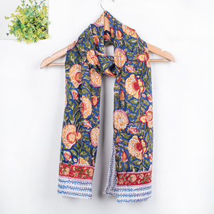 Fast Delivery Comfortable Eco-Friendly Plain Cotton Sarong Indian Block Printed Handmade Blue Beach Cover <b>Scarf</b> Long - Product Image 3