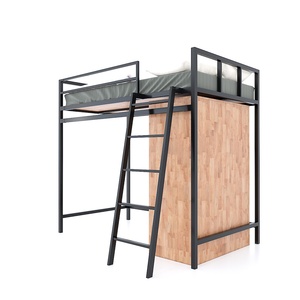 Cama litera doble moderna y contemporánea con armario, de madera maciza de caucho y estructura de hierro, cama para el hogar con almacenamiento - GT009 - Product Image 3
