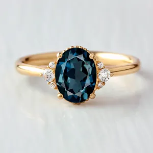 บิ๊กอลคัตลอนดอนบลูโทแพซแหวนทอง18K สำหรับงานแต่งงานแหวนหมั้นเพชรธรรมชาติ