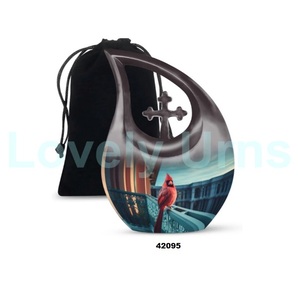 Venta caliente gran gota de lágrima azul Cardenal pájaro Cruz cremación urna para adultos para cenizas humanas con bolsa de terciopelo gratis - Product Image 3