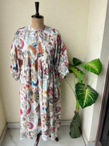 Vestido de algodón estampado de verano Casual Floral Midi Mini vestidos ropa suave para el hogar ropa Puff mangas Casual suelto suave Maxi vestidos - Product Image 2