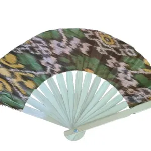 Bamboo hand held fan with batik and weaving recycled material Wedding Souvenir folding