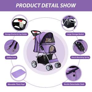Poussette pliable TH-PPS-106 pour animaux de compagnie avec système de freinage à double entrée facile à verrouiller et coussin amovible personnalisable pour les propriétaires de chiens et de chats - Product Image 4
