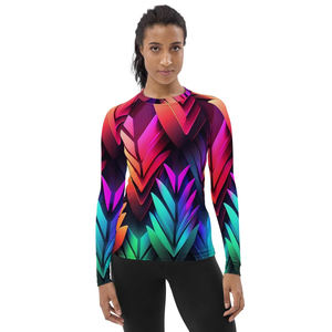 Top vente femmes Spandex Nylon Rash Guard chemises Sublimation personnalisée imprimé partout col rond manches longues Rash Guards vente - Product Image 1