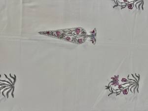 Hand Block Printed Cotton <b>Tablecloth</b>: Floral Stripes, Boho Dining Table <b>Linen</b> Ethnic Home Decor for Best Price - Product Image 2
