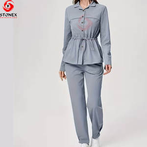 ชุดยูนิฟอร์มแพทย์แบบขายส่งสำหรับทุกเพศ กำลังเป็นที่นิยม คุณภาพสูง สีเทา ชุดพยาบาลแขนสั้น ผ้าถัก - Product Image 1