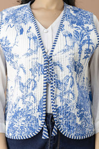 Handmade Eco-Friendly Breathable Indian Cotton Block Floral Printed Reversible Open Front V-neck Quilted <b>Waistcoat</b> Jacket - Product Image 6