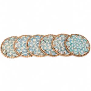 แผ่นรองแก้วทำมือจากเปลือกหอยมุก ขอบหวายธรรมชาติ สำหรับเสิร์ฟชา กาแฟ และตกแต่งโต๊ะภายใน - Product Image 2