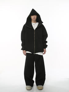 Pantalon de survêtement à capuche zippé 100% coton pour hommes, veste coupe-vent avec broderie et impression numérique, survêtements d'extérieur pour l'hiver - Product Image 2