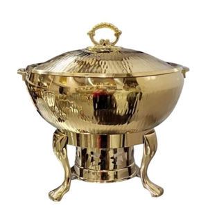 Plat à chafing rond en acier inoxydable plaqué cuivre antique avec support, vente en gros pour hôtels, restaurants, traiteurs et événements - Product Image 3