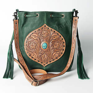 High Quality Luxury Western Cowgirl Style Genuine Leather Custom <b>Tassel</b> Flower Decoration Autumn Bucket Bag Purse - Product Image 1