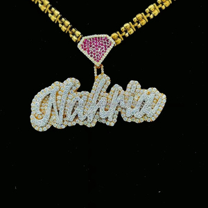 ฮิปฮอปผ่านเพชรน้ำแข็งออกประกันเพชรจี้ชื่อที่กำหนดเอง VVS Moissanite ตัวอักษรสองโทนสีทองและเงินของขวัญเครื่องประดับ - Product Image 1