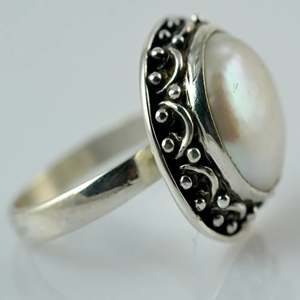 925 Sterling <b>Silver</b> Coin Pearl <b>Ring</b> Handmade Boho <b>Statement</b> Promise for Women Freshwater June Birthstone Jewelry - Product Image 4