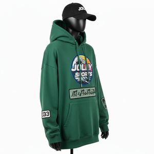 Sweat à capuche oversize pour femme en molleton de coton épais 330 GSM, chaud et doux au toucher, vert, coupe oversize, logo personnalisé, sweat à capuche basique - Product Image 4