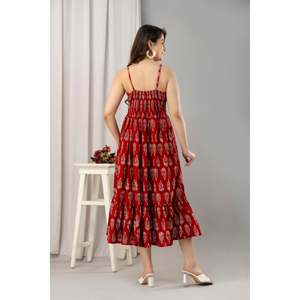 Motivos Étnicos Impreso Rojo Sin Mangas Fit and Flare Maxi 2017 - Product Image 3