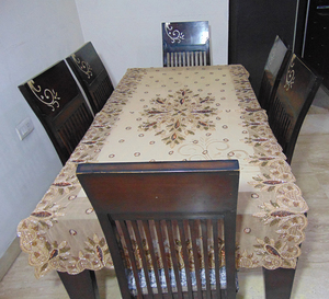 ผ้าคลุมโต๊ะอาหารปักสีทองแบบ6-Seater ผ้าปูโต๊ะทำมือสุดหรูสำหรับงานแต่งงานและงานเลี้ยงที่บ้าน - Product Image 5