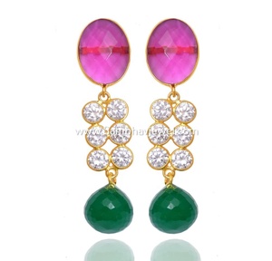 Vente en gros de boucles d'oreilles chandelier en argent sterling 925 pour femmes plaqué or massif tourmaline rose naturelle pierre précieuse fête de mariage - Product Image 1