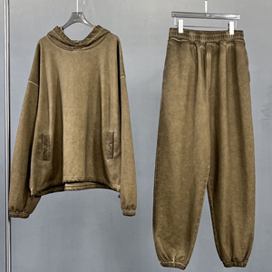 Sweat à capuche brodé personnalisé unisexe vintage sans ficelle coton 450Gsm poids lourd éponge lavé à l'acide sweat à capuche pour homme avec capuche pour homme - Product Image 3