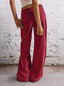 Pantalons en jean décontractés à jambes larges tendance pour femmes, en coton respirant à taille haute, très vendus pour l'hiver - Product Image 4