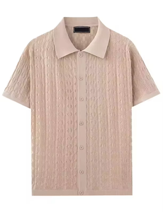 Suéter de Punto Personalizado para Hombre, Camiseta Polo de Algodón con Jacquard, Top Vintage de Manga Corta con Patrón, Suéter de Punto de Verano - Product Image 3