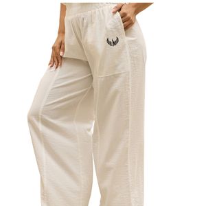 Womens Neutral Wide Leg Casual Trousers Elastic Waist Relaxed Fit Lounge Wear Resort Style Pants - Product Image 6
