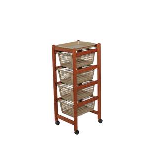 Carrito de Almacenamiento MASLEGNO MAS121 de Madera de Haya Sólida Premium, Bandeja Extraíble, 4 Cestas de Plástico Aptas para Alimentos, Diseño Moderno y Versátil - Product Image 1