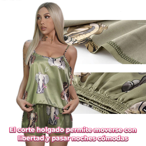Pijamas de Satén con Estampado de Elefantes para Mujer, Diseño Floral Transpirable, Cierre con Botones y Cintura Elástica, Talla XL, Sin Mangas - Product Image 4