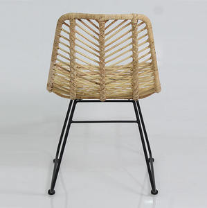 Chaise de salle à manger rétro en rotin naturel avec structure en acier, chaise moderne en osier pour cuisine, villa, café, restaurant, terrasse - Product Image 4