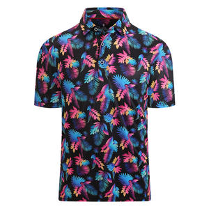 Venta al por mayor RTS High Stretch Button Polo de secado rápido Hawaiano Allover Impresión Sublimación Golf Polos - Product Image 3